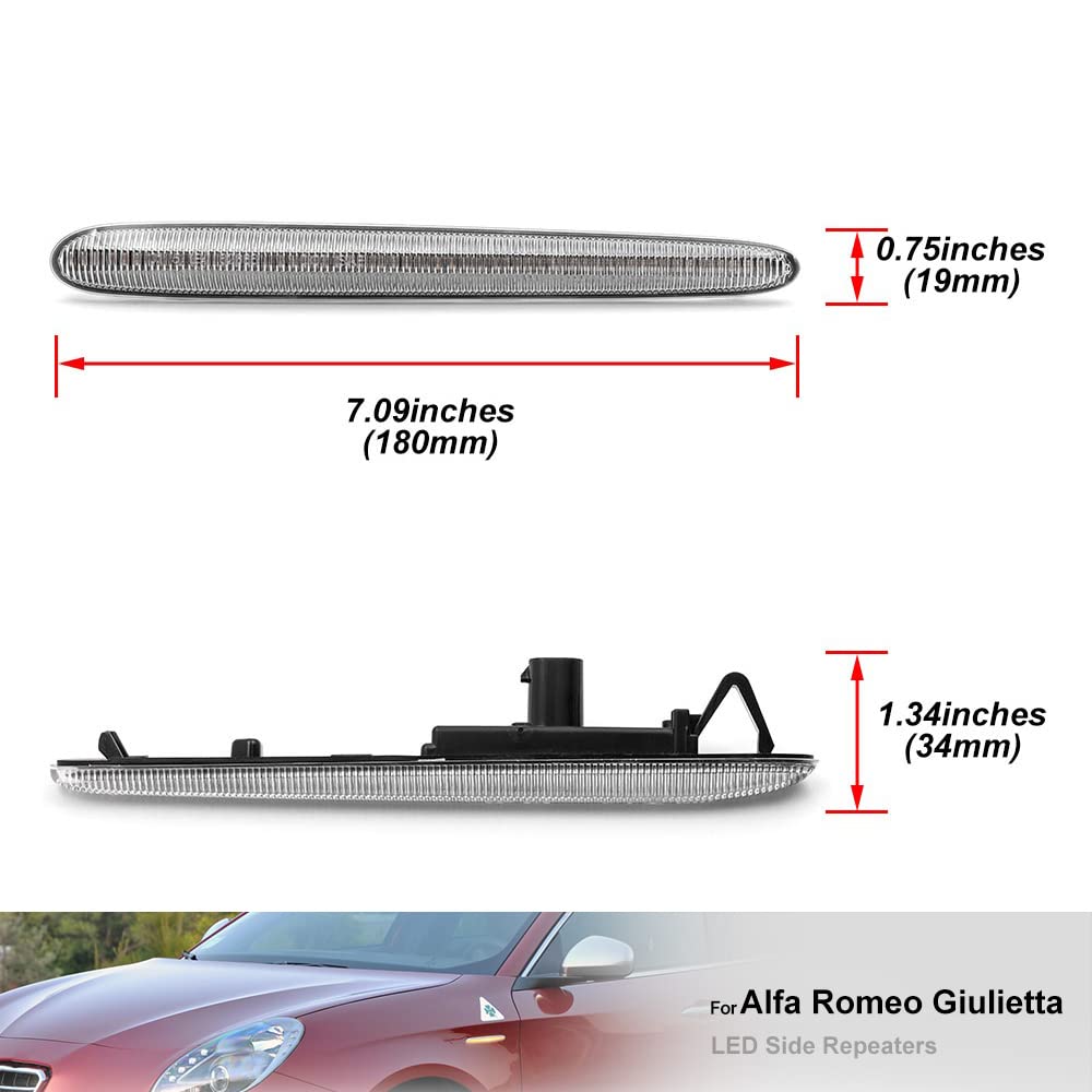 Indicatore laterale LED Indicatore di direzione laterale Ambra Luce frecce compatibile con Alfa Ro.meo Giulietta Hatchback tipo 940 Juliet (Lente trasparente)