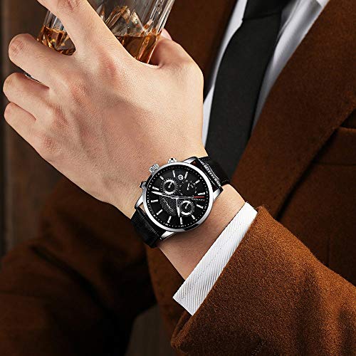Men wathes CRRJU Fashion Chronograph Watches Auto Date Sport Quartz Leather Strap Wrist Watches for Men