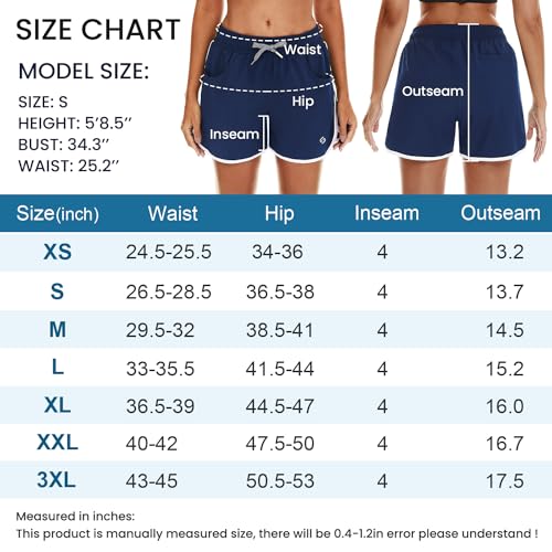 Hodosports Women'S 4 Inch Swim Shorts Quick Dry Board Shorts Swimsuit Bottom With Pockets Black L thumb #5