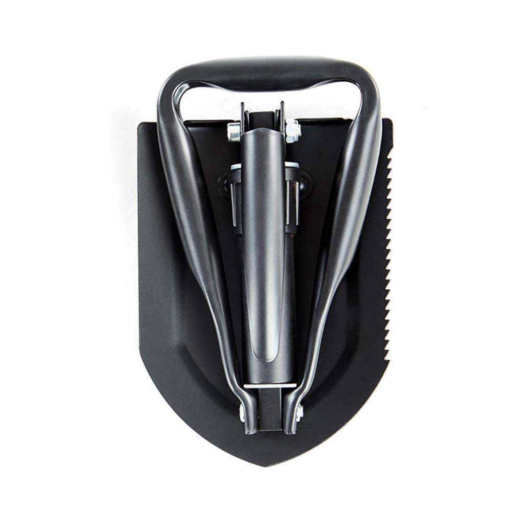 Pala De Nieve Plegable, Pala Multifuncional Pliegues De Acero De Alto Carbono con Bolsa De Transporte, Empuñadura Ergonómica, Black