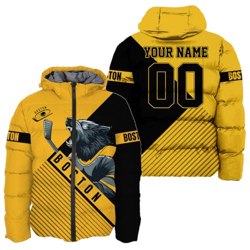 Firebian Boston Men’s Custom Hockey Lightweight Winter Coat – Personalized Padded Down Jacket with Name, Number & Logo, Resistant Windproof Insulated Outerwear