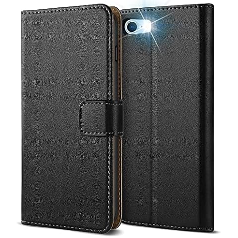 HOOMIL MagFlip Series Designed for iPhone SE 2022 Case, iPhone SE 2020 Case, Premium Leather Flip Wallet Phone Case with Card Holder - Black Cover
