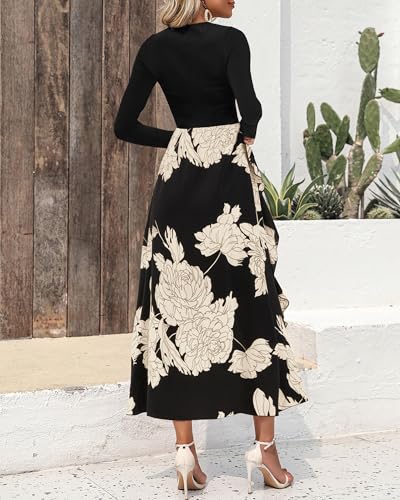 BTFBM Womens Floral Maxi Dress Fall Summer Casual Crewneck Long Sleeve Ruffle Flowy Cocktail Wedding Guest Dresses3