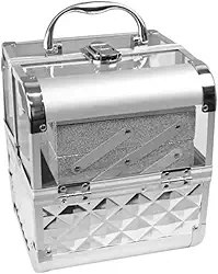 Maleta De Maquiagem Profissional Dobravel Com Bandeja Espelho Chave (Prata)