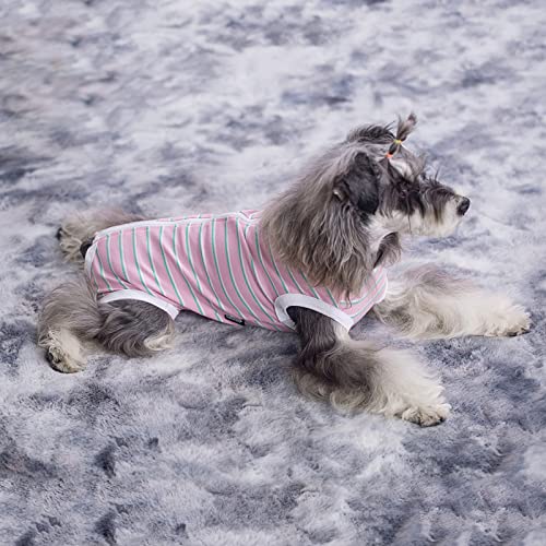 Image of Puppy Striped Recovery Suit for Female Male Dogs Cats,Zip Up Dog Onesie Recovery Shirt Abdominal Wounds,Professional Spay Neuter Dog Pet Bodysuit After Surgery Wear Anti Licking Wounds