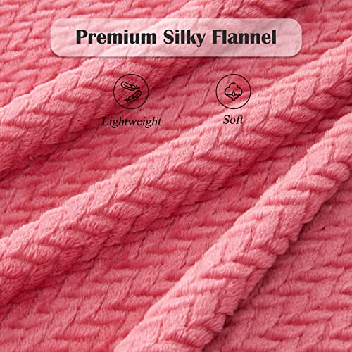 Newcosplay Super Soft Throw Blanket Coral Pink Premium Silky Flannel Fleece Leaves Pattern Lightweight Bed Blanket All Season Use (Coral Pink, Throw(40"X50")) #TOP5