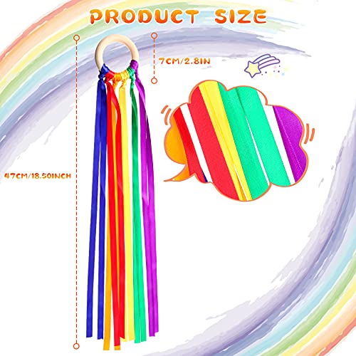 image for Deekin 12 Pcs Rainbow Ribbon Wooden Waldorf Toys Creative Waldorf Hand