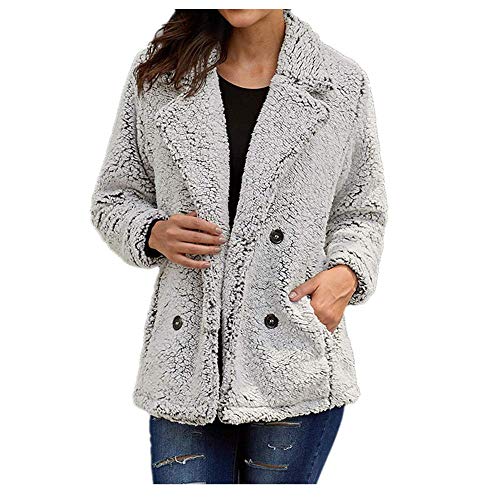 NOBRAND - Abrigo grueso de invierno para mujer con solapa caliente de manga larga de felpa Gris gris M