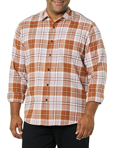 Amazon Essentials Men's Long-Sleeved Flannel Shirt, Mauve Rust Plaid, XS