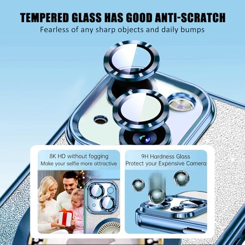 Image of Misscase for iPhone 15 Plus Magnetic Case Compatible with MagSafe,Full Protection Slim Shockproof Anti-Scratch Glitter Case with Camera Lens Protector Logo View Dust-Proof Net for Women Blue