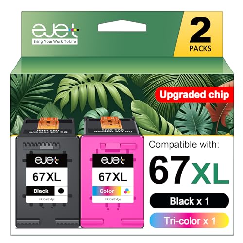 67XL Ink Cartridges Black/Color Combo Pack Compatible for HP Ink 67 67XL Works with HP Deskjet 2700 2700e 2755 2755e 2855e 2800e 2852e 2827e 4100e 4155e 4255e Envy 6000 6055e 6455e Series (2-Pack)