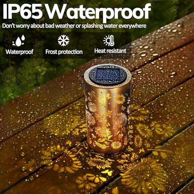 Sunflower Solar Lanterns Outdoor Waterproof, Metal Hanging Solar Lights Sunflower Lantern for Outdoor Porch Patio Yard Garden Decor, Sunflower Birthday Gifts for Women Mom