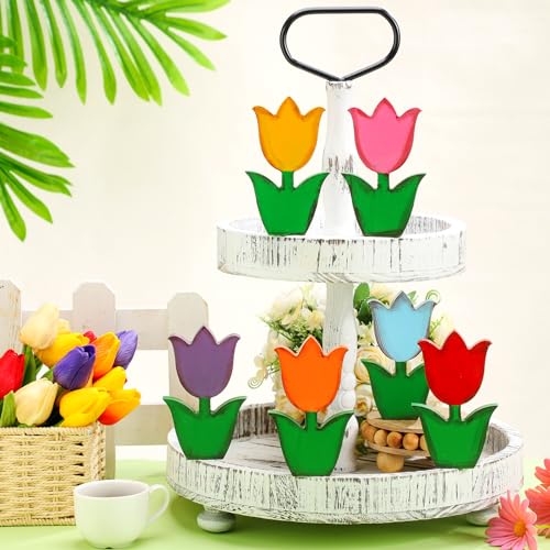 Qunclay-6-Pcs-Spring-Decor-Wooden-Flowers-Decor-Spring-Tiered-Tray-Decorative-Retro-Tulip-Daisy-Table-Decoration-Wood-Tulips-Daisy-Signs-Table-Centerpiece-Floral-Block-Signs-for-HomeTulips Qunclay 6 Pcs Spring Decor Wooden Flowers Decor Spring Tiered Tray Decorative Retro Tulip Daisy Table Decoration Wood Tulips Daisy Signs Table Centerpiece Floral Block Signs for HomeTulips