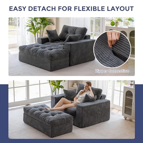 Image of MAXYOYO Sectional Sofa Couch and Chaise Lounge, L Shaped Modern Cloud Couch with Ottoman, Comfy Sofa with Layered Cushion, Tufted Upholstered Sleeper Chair for Living Room, No Assembly Required, Grey