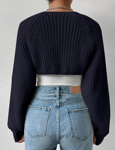 Image of Women's Long Sleeve Open Front Knitted Crop Cardigan Drop Shoulder Knit Bolero Shrug Sweater