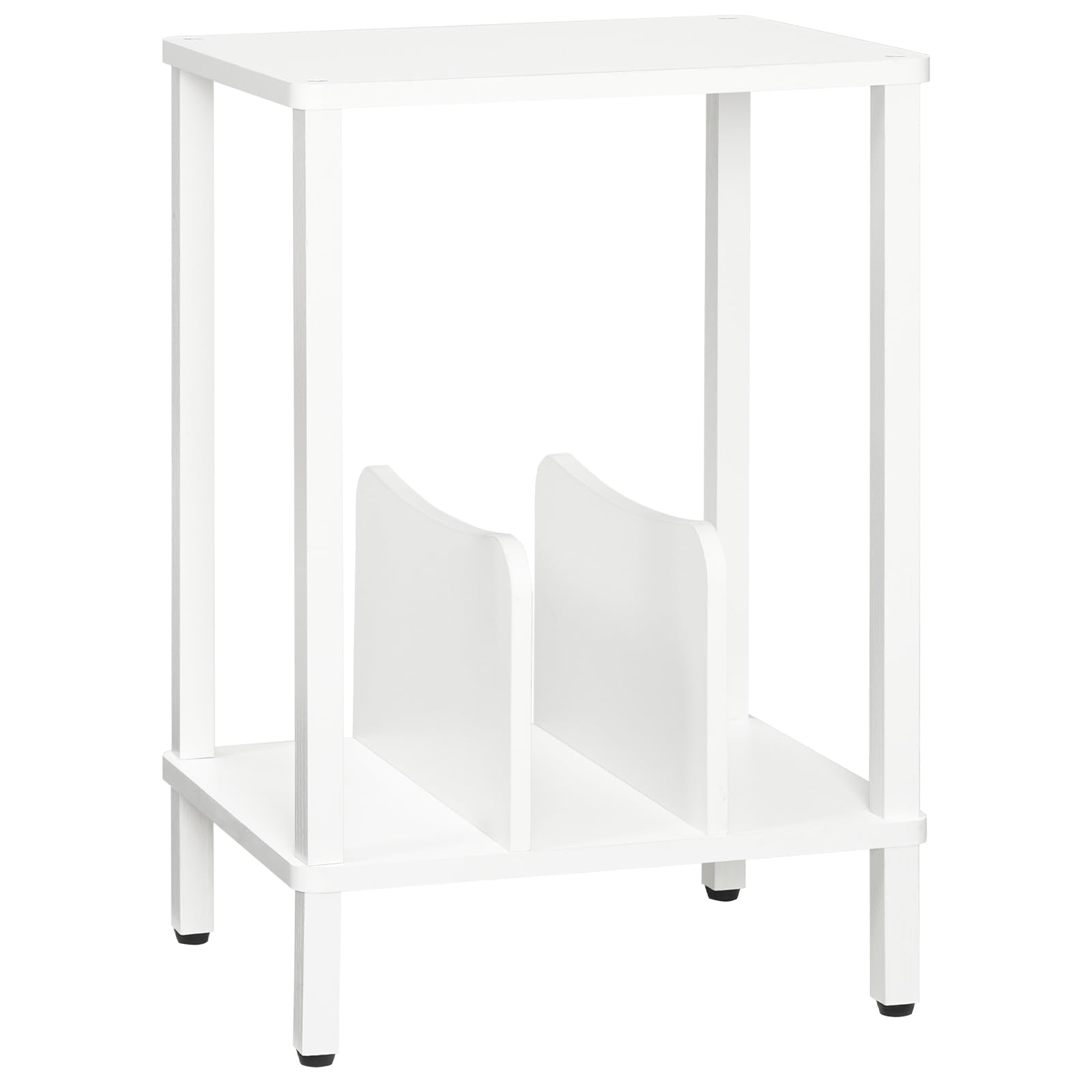 HOOBRO Plattenspieler Ständer, 2 Ebenen Schallplatten Regal, Beistelltisch, Plattenregal mit Trennwänden, Aufbewahrung von Schallplatten, bis zu 100 Alben, für Wohnzimmer, Weiß EWT05RS01
