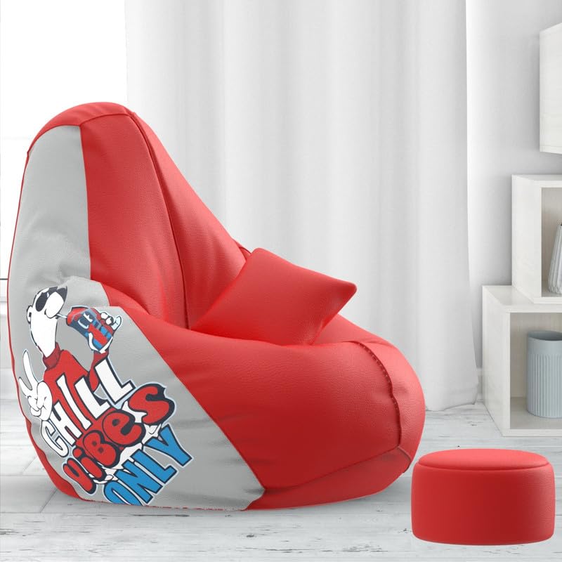 Biggie Bean Bag Chair Cover 4XL Evergreen Classics Bean Bag-Loud Prints-Soft Landings-Styled with Free Cushion & Footrest (Matching Color : Printed Chill Vibes Only - Red Light-Grey)-image-10