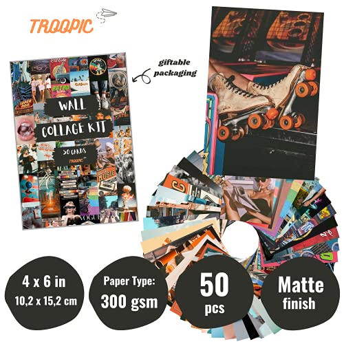 Troopic - Lot de 50 Photos Aesthetic pour Chambre, Collection Vintage, Finition Mate de 10,2 x 15,2 cm et Épaisseur 300 g/m2 - Wall Collage Kit - Fabriqué en Europe