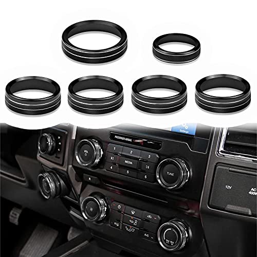 Knob Cover for F150 AC Climate Control Switch/Trailer/4WD/VOL/Tune Button Interior Center Console Trim Accessories Compatible with Ford F150 XLT 2016 2017 2018 2019 (Black 6 Pcs)