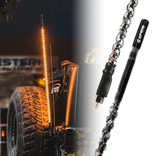 Xprite 4FT CB Radio Antenna with Spiral Amber LED Whip Light, Safety Flexible Antenna Lighted Whips...