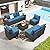 JOYURE 8 Pieces Patio Furniture Set All-Weather Outdoor Wicker Sectional Conversation Sofa Rattan Patio Seating Sofa with Cushion and Glass Table for Porch Poolside,Peacock Blue