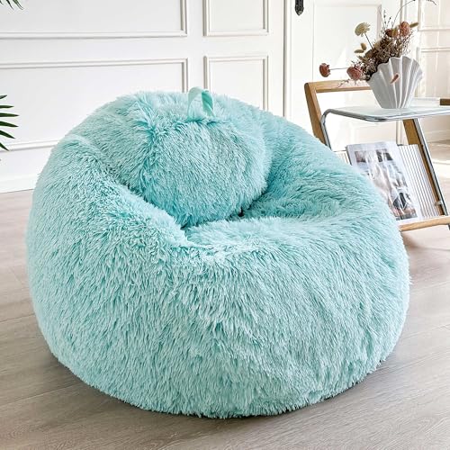 LIFEREVO Fluffy Bean Bag Chair Cover (No Filler), Soft Faux Fur Stuffed Animal Bean Bag Storage Cover for Adults Kids Teens, Furry Comfy Stuffy Beanbag for Plush Toys or Textile (Aqua Ombre)