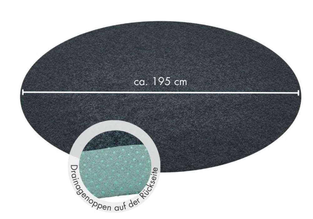 Misento Kunstrasen rund - pflegeleichter Outdoor Teppich wetterfest mit Drainage-Noppen, Filzteppich als Poolunterlage oder Balkon Teppich, 195 cm, Anthrazit