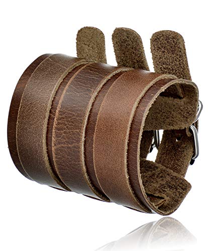 Tornito 1-2Pcs Genuine Leather Bracelet Punk Spike Studded Rivet Braided Chain Biker Bangle Three Wide Strap Gauntlet Wristband For Women Men Black Brown Size Adjustable