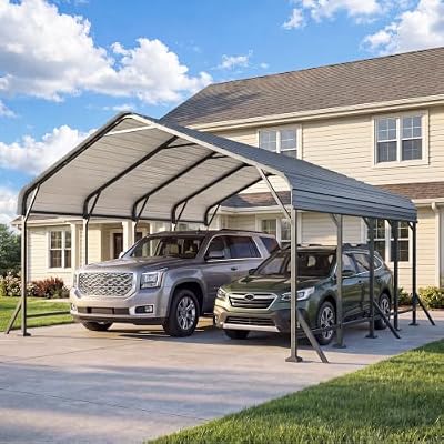 Aoxun 20x20 Metal Carport, Heavy Duty Car Garage with Galvanized Roof, Reinforced Frame, Car Tent Garage Shelter for Car, Pickup, Truck, Boat