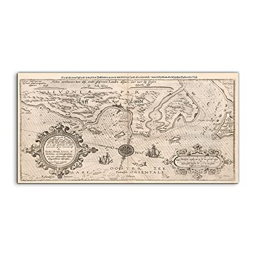 Coloray Pintura de vidrio Cuadro De Pared 140x70cm Vidrio Templado Arte Sala De Estar Mural - Mapa de Livonia Vintage