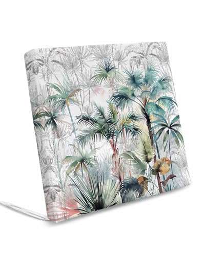 Homechoid Teal Green Palm Tree Indoor Outdoor Couch Cushion Covers Replacement 2 Pack, Summer Tropical Coconut Plant Modern White Waterproof Chair Sofa Seat Cover with Ties 22x22x4