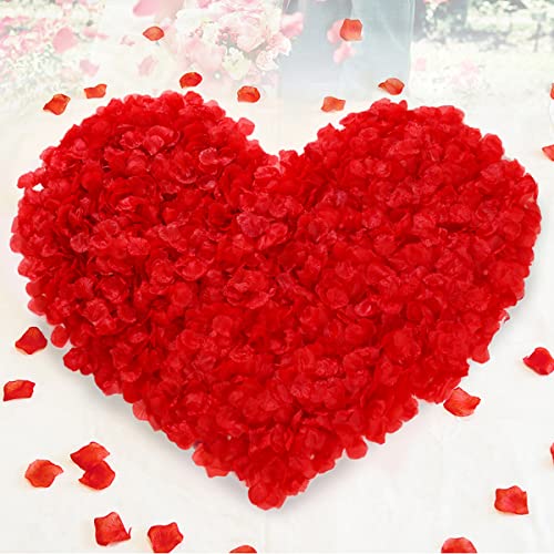 Songjum 2000 pétalos de rosa, pétalos de flores, pétalos rojos artificiales, pétalos de seda, pétalos de rosa falsos para el día de San Valentín, boda, fiesta, pétalos de rosa, decoración (rojo) Cover