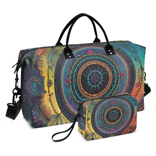 Large Travel Duffel Bag, Abstruct Dreamcatcher Sports Tote Gym Bag, Shoulder Weekender Overnight Bag for Women Men, Carry On Luggage with Toiletry Bag