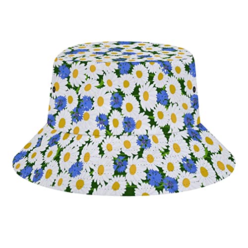 Daisy Flower Bucket Hat for Women White Fisherman Cap Flora Sun Hat for Men Hats for Teens Summer Outdoor Beach
