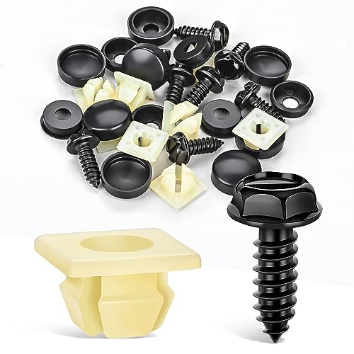 GOOACC License Plate Screw Kit for Fastening Front and Back License Plates on Cars, Suvs, and Trucks Black Zinc Plated Rust-Proof and Anti-Rattle License Plate Bolts (Set of 8)