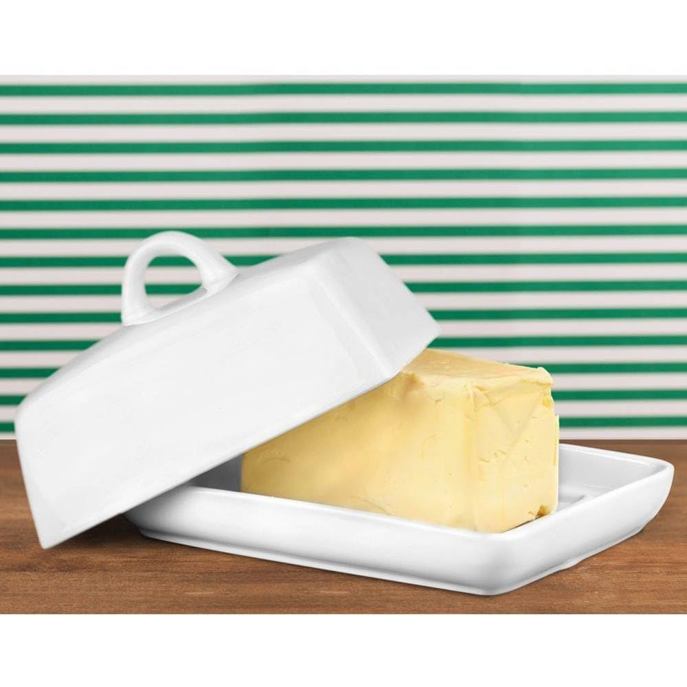 Burriera In Ceramica Con Coperchio - Contenitore Per Burro, Mantiene Morbido Senza Frigo, Bianco/Blu
