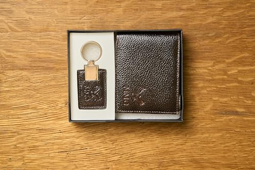 MYMODAGLAM™ RFID Leather Wallet & Keychain Set for Men – Minimalist Style with Gift Packaging (Deep Espresso Brown)4