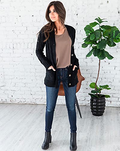 Goranbon Women's Cable Knit Cardigan Long Sleeve Open Front Button Down Knitwear Sweater Coat4