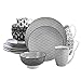 vancasso Haruka 16 piezas Vajilla de Porcelana Pintada a Mano Gris Spot Platos Llanos 10.6", Plato de Postre 8,5" Bowl 6"y 13 oz Taza, Servicio para 4 Personas