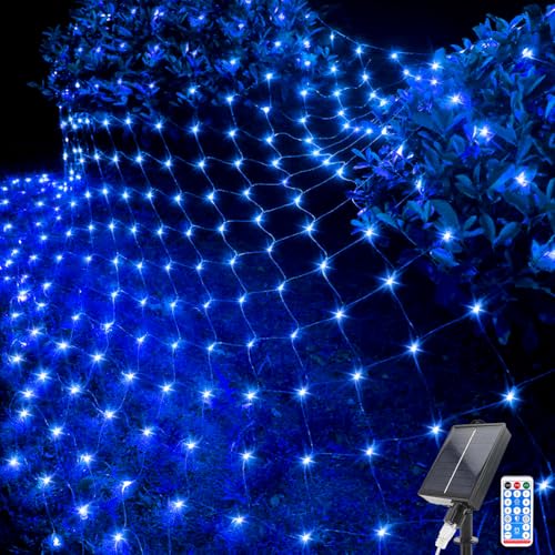 Acxilexy Luces de Red Solares para Exterior, 1.5 M x 1.5 M 96 LEDs Red de Luz LED con 8 Modos, Control Remoto, Impermeable Cortina de Luces para Navidad Cortina Balcón Ventanas Terraza