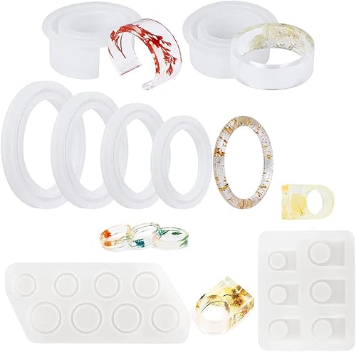 Gartful Juego de 8 moldes de joyería 6 moldes de resina para pulseras grandes 2 moldes de silicona para anillos de resina fundición epoxi para
