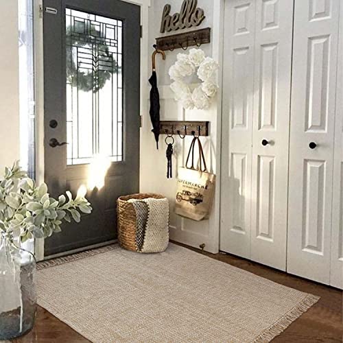 Collive Washable Area Rug 3' X 5', Modern Woven Kitchen Rugs, Tan/Cream Braided Cotton Rug Indoor Door Mat Throw Carpet For Entryway Living Room Nursery Mudroom Laundry Room #TOP6