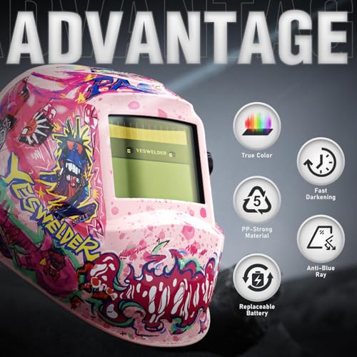 Image of YESWELDER Auto Darkening Welding Helmet, Blue Light Blocking, 1 /1 /1 /1 True Color Solar Powered Welding Hood with 2 Arc Sensors, Wide Shade 3.5 /9-13 Welder Mask for TIG MIG ARC and Grind