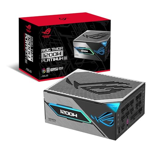 ASUS ROG Thor 1200W Platinum III PSU (80 Plus Platinum Certified, ATX 3.1, GaN MOSFET, GPU-First Intelligent Voltage Stabilizer, Magnetic OLED Display, Turbo Mode, 10-Year Warranty)