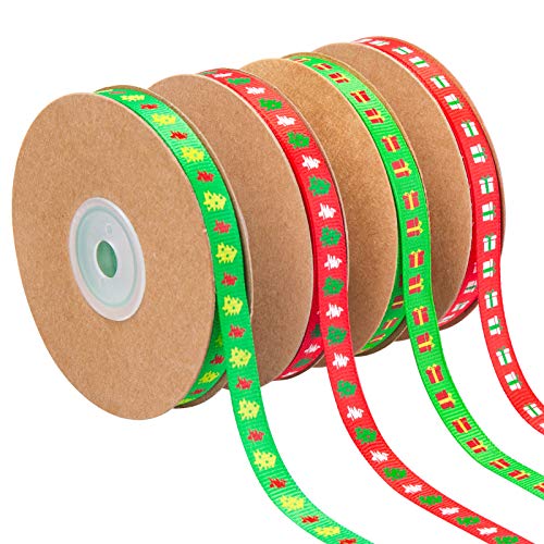 MELLIEX 4 rollen kerstlint, 100 werven Xmas satijnen lint voor ambachten cadeau verpakking kerstdecoratie