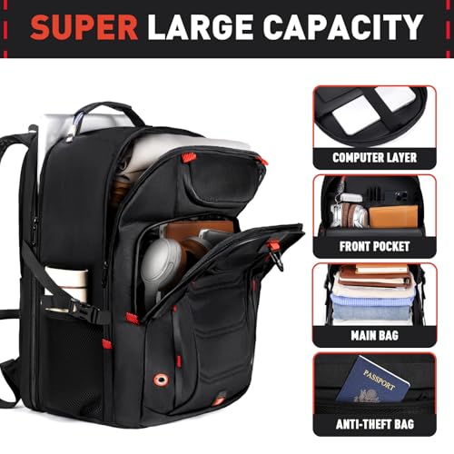 Z-MGKISS 55L Extra Large Travel Backpack, 18.4 Inch Laptop Backpack for Men, Water Resistant, TSA Flight Approved, Business Work Bag with USB Charging Port, Black3