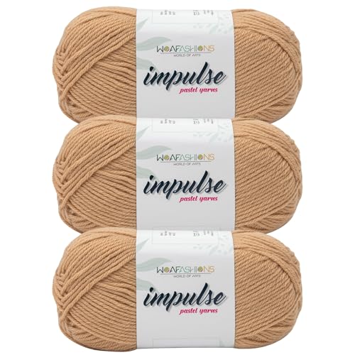 Image of WOAFashions Impulse Hand Knitting & Crochet Yarn, Premium Acrylic, 4 : Medium (Dark Beige) (3x100gms / 3.5oz / 200mtr / 218yds)