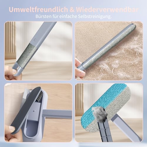 Maisly Tierhaarentferner 4 in 1 Fusselbürsten-Set mit Verlängerungsstab Hunde- und Katzenhaarentferner Wiederverwendbare Fusselbürste statt Fusselrolle für Sofas Teppiche Kratzbäume und Kleidung