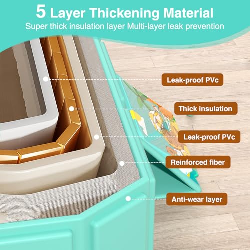 Image of Portable Folding Baby Bath Tub, 29.5L x 17.7W x 9.8H inches, Suitable for 0-6 Years, Pink /Mint Green (Green)