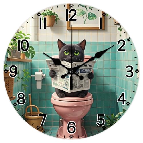 CHGCRAFT Horloge Murale Amusante avec Motif de Chat de Toilette 12(5) cm sans Tic Tac Ronde à...